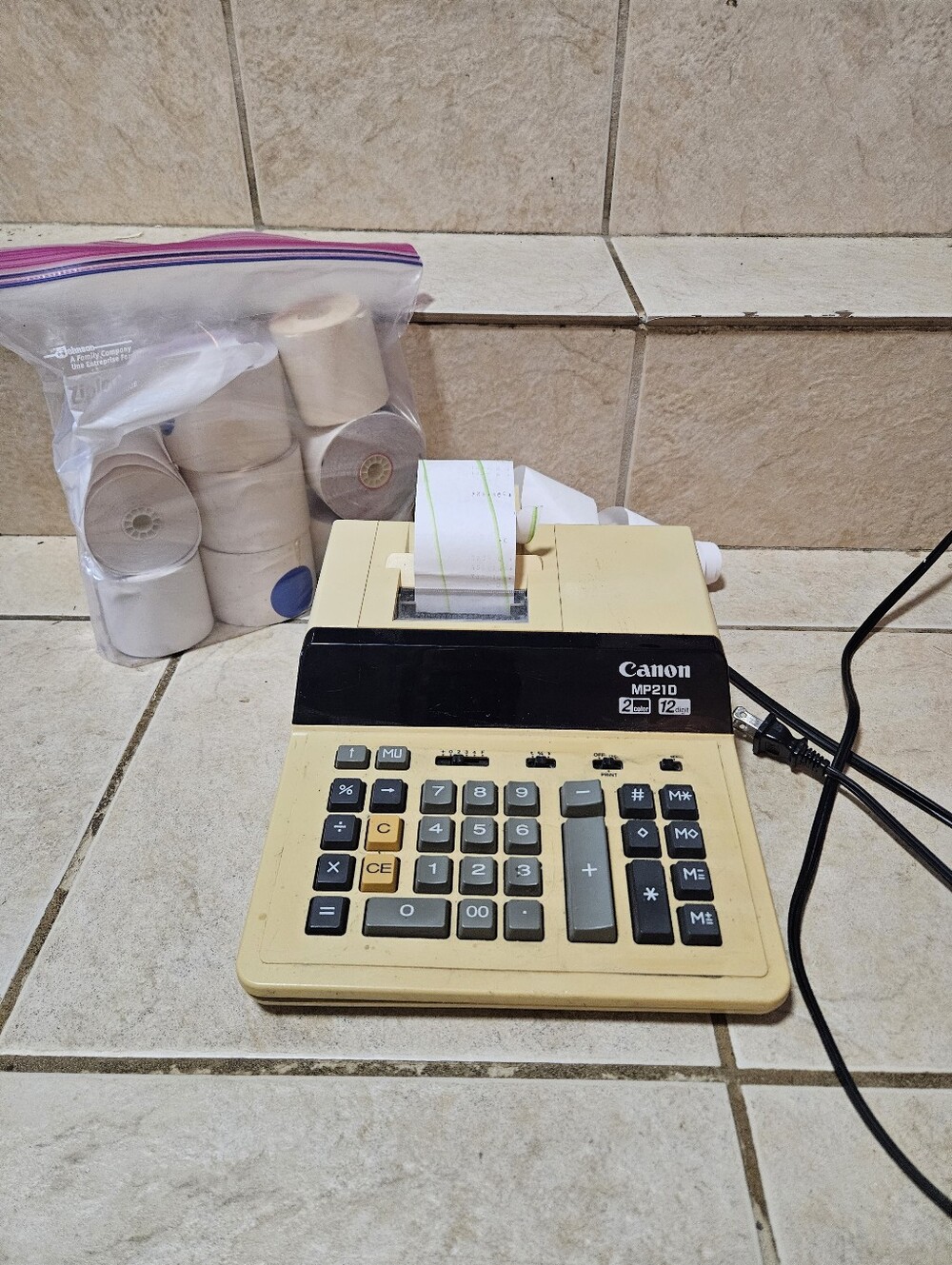 Vintage Canon MP21D Desktop Printing Calculator 12-Digit 2-Color + Bonus Paper